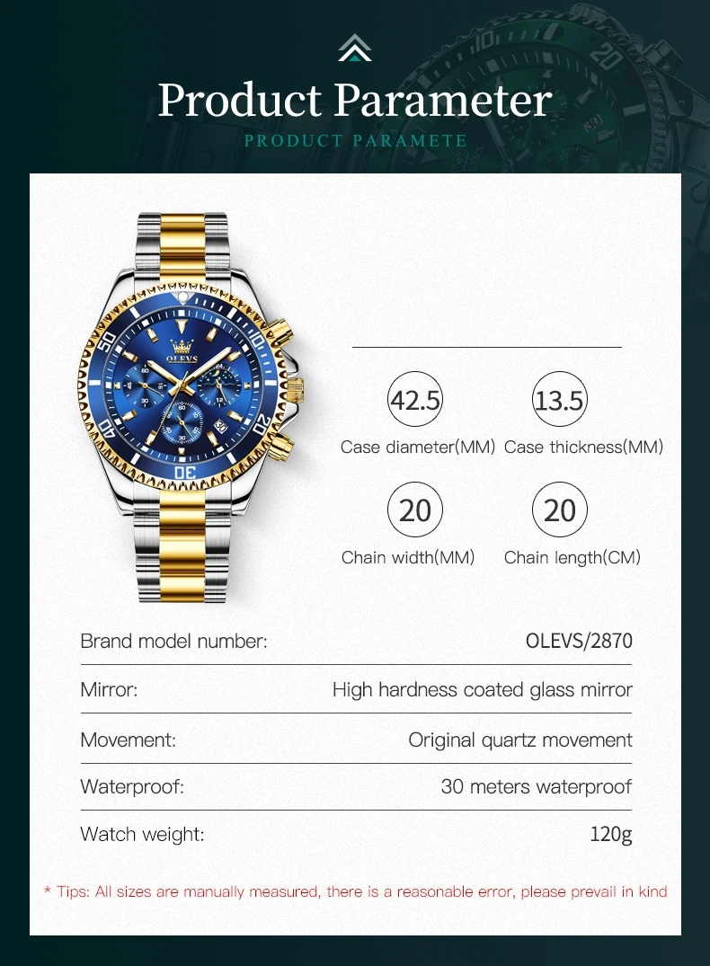 Low Price 2870 Chronograph Luminous Analogue Crescent Steel Wrist Custom Wholes Waterproof Moon PhaseDate Men quartz watch