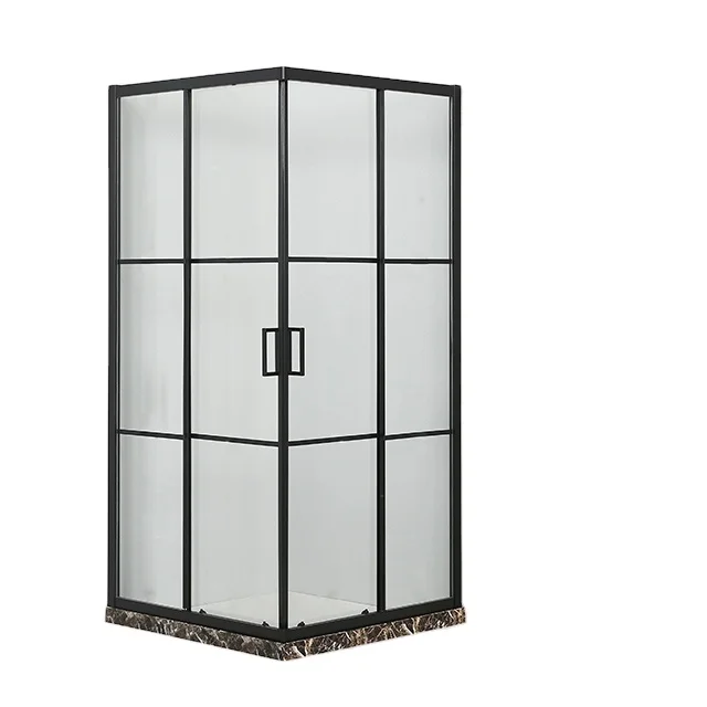 Французский угловой раздвижной душевой шкаф с рамкой в черном атласе