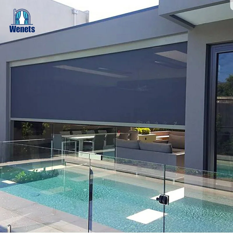 Motorized Solar Shade Remote Control Outdoor Blinds Roller Zip Screen Outdoor Blinds For Outdoor Pergola