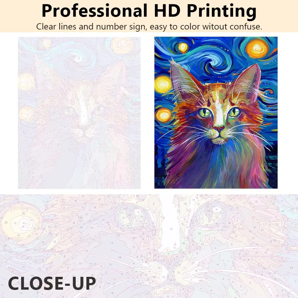 DIY Painting By Numbers For Adults Kids Color Cat 16x20 inch Animal Oil Acrylic Painting Kits With Canvas Paint Brush