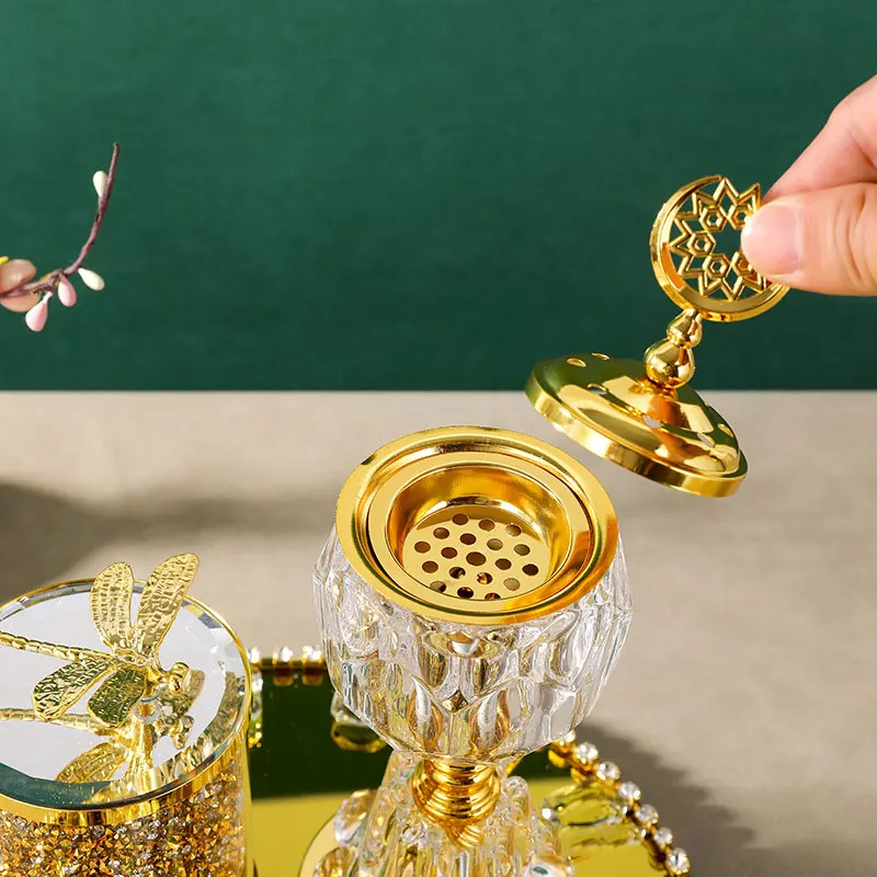 2024 Lotus Bakhoor Incense Burner Set Luxury Crafts Crystal Incense Burner Set Encensoirs Incense Burner Mubkhar Crystal
