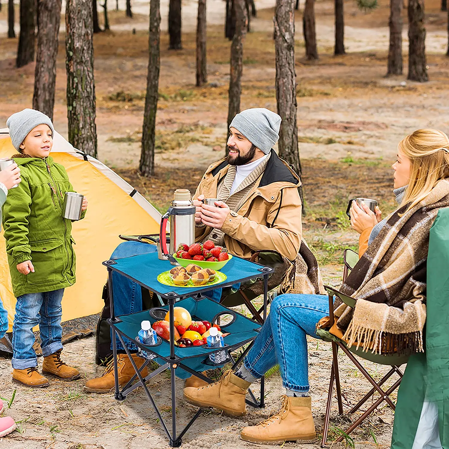 Camping Folding Table Portable Light Weight Outdoor Picnic Foldable Square Metal Stable Frame Dining Tables With Cup Holder