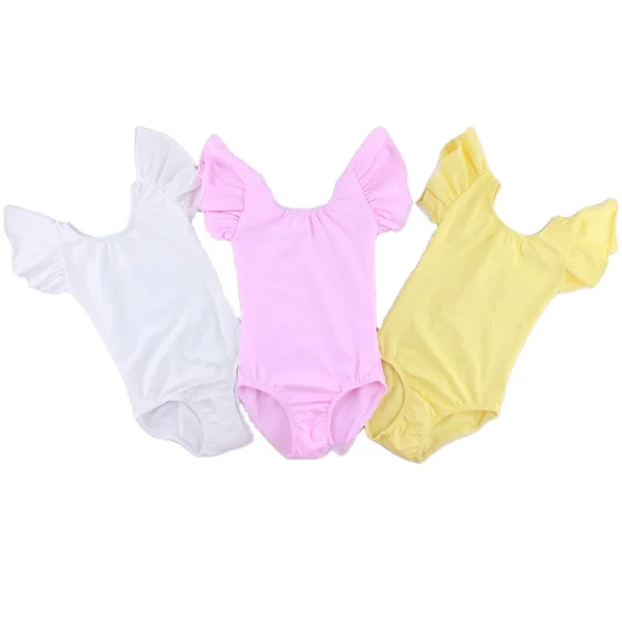 2023 Cotton white Baby Girl Flutter Sleeve spandex Gymnastics wholesale dance wear Leotard girl & toddler