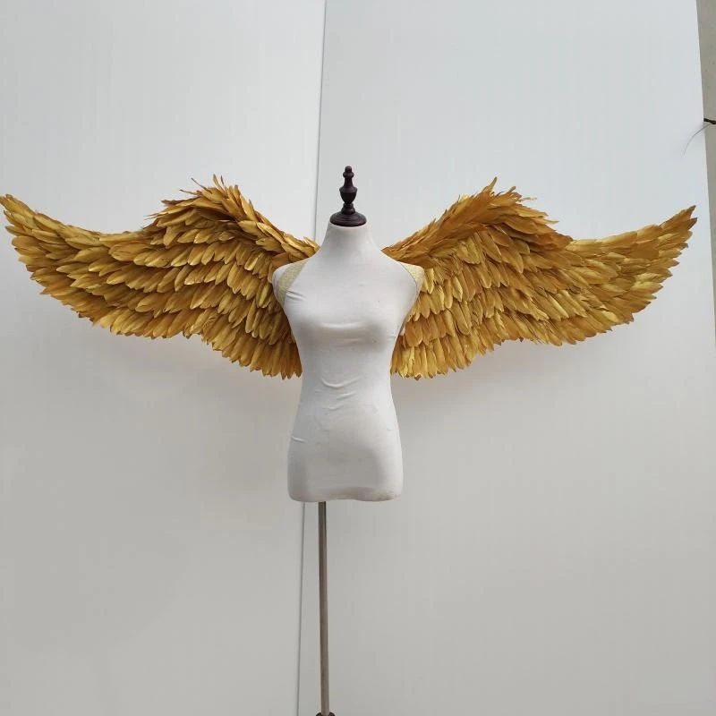 Model show props angel wings adult golden large hand made feather angel wings