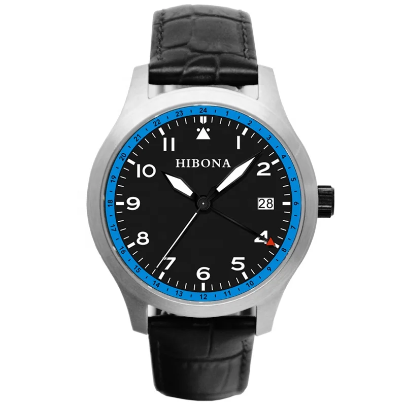 GMT NH34 синий циферблат арабские цифры Дата версия gmt часы miyota 9075 механизм