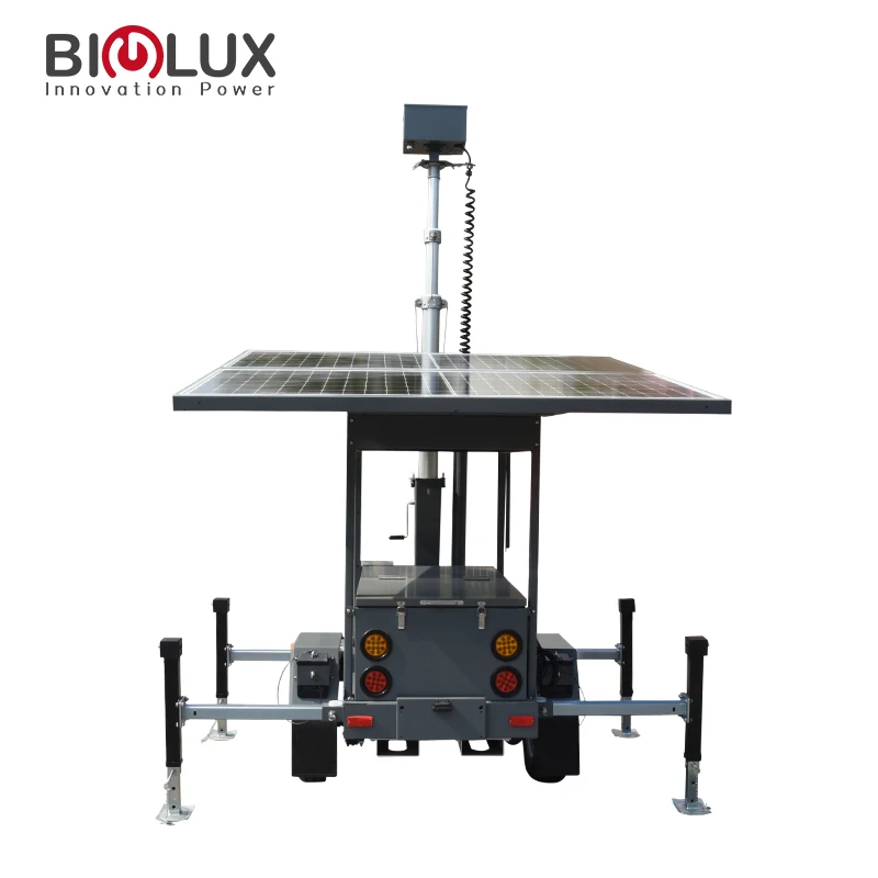 Full autonomy Installation Free 2 Panels Mobile Solar Power Surveillance CCTV Trailer For Outdoor Security