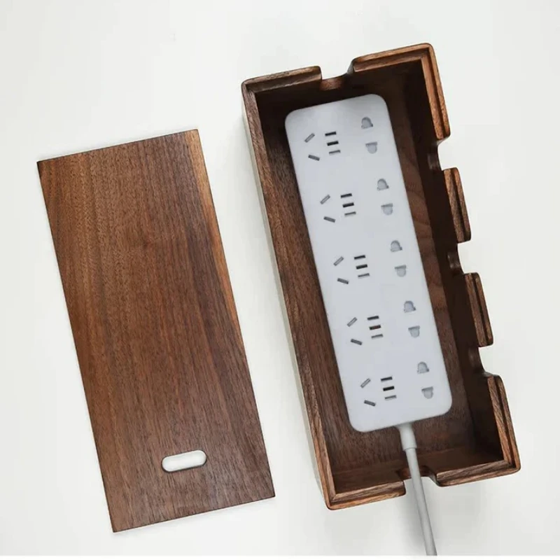 Classic Desktop Power Cord Power Strip Organizer Cable Management Wooden Power Outlet Organize Storage Box Cable Organizer