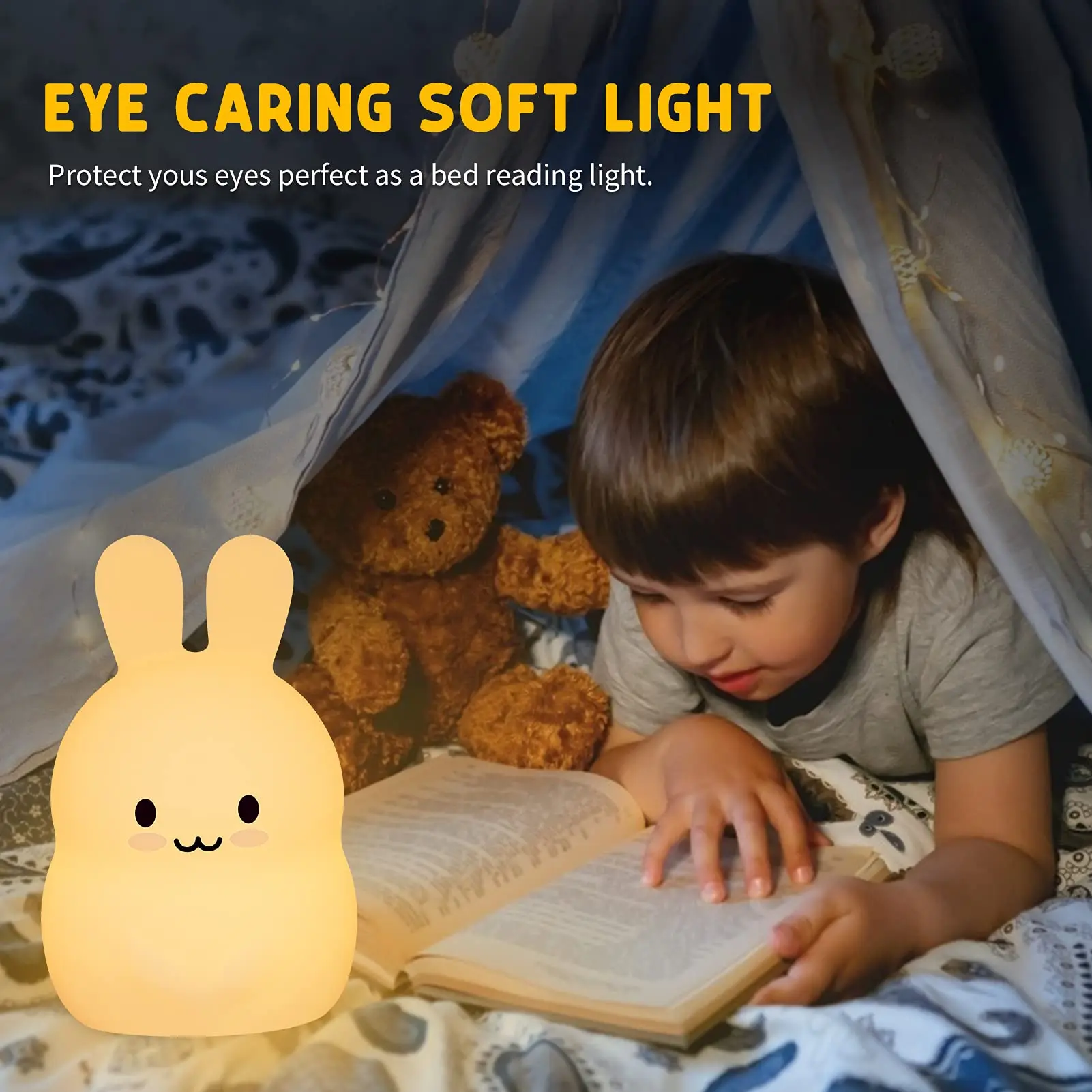 bunny silicone night light for kids led facial expression custom silicon mood mold therapy flash creative switch animal portable