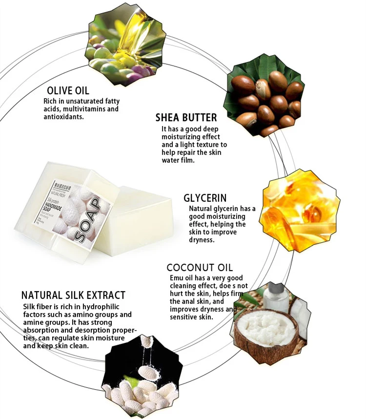 Private Label Natural Silk Protein Soap Bar Olive Oil Body Whitening Exfoliating Collagen Bath Toilet Face Acne Soap