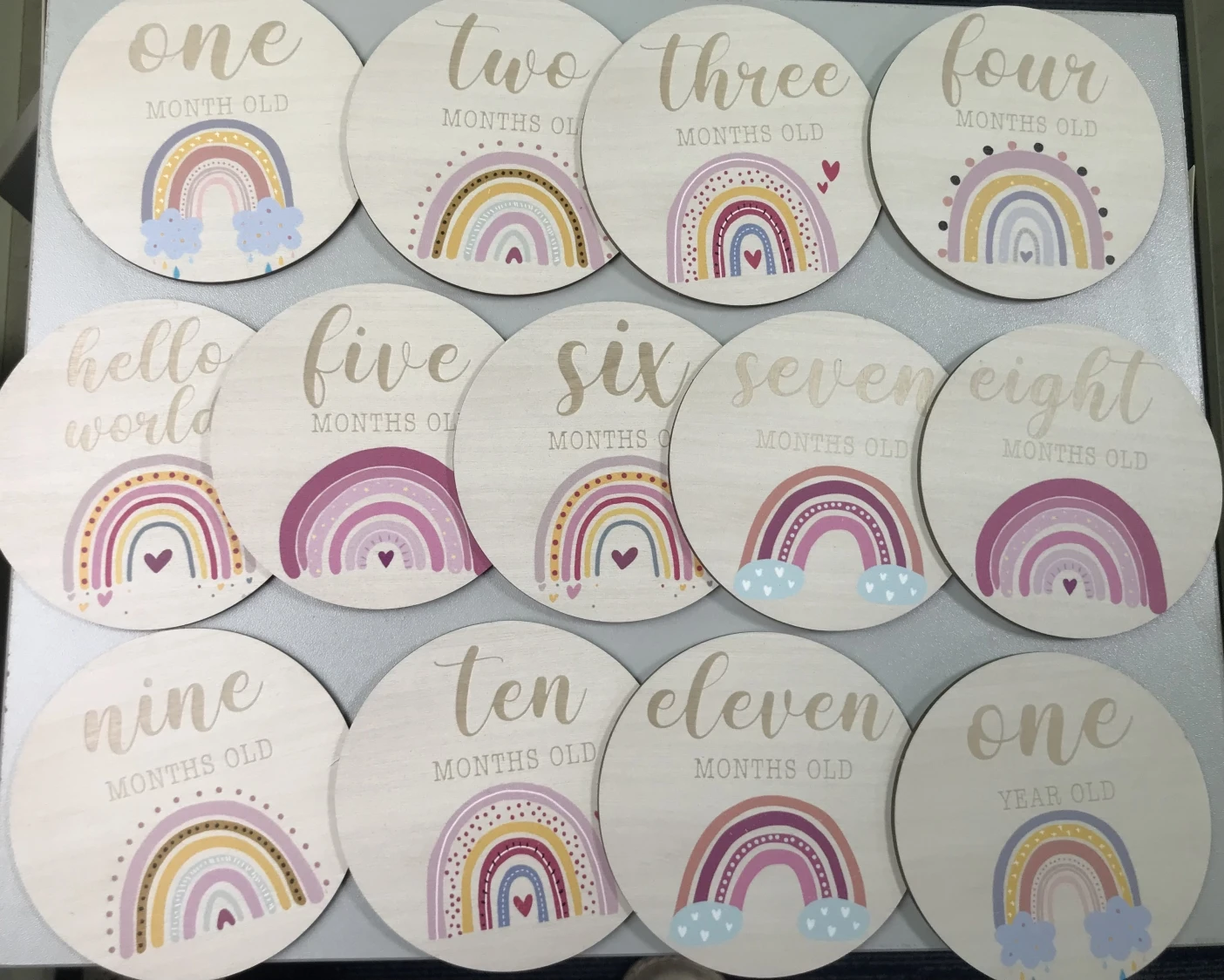 UV Printing Green Leaves New Wooden Discs Baby Newborn Milestone Baby Months Cards Milestone Cards