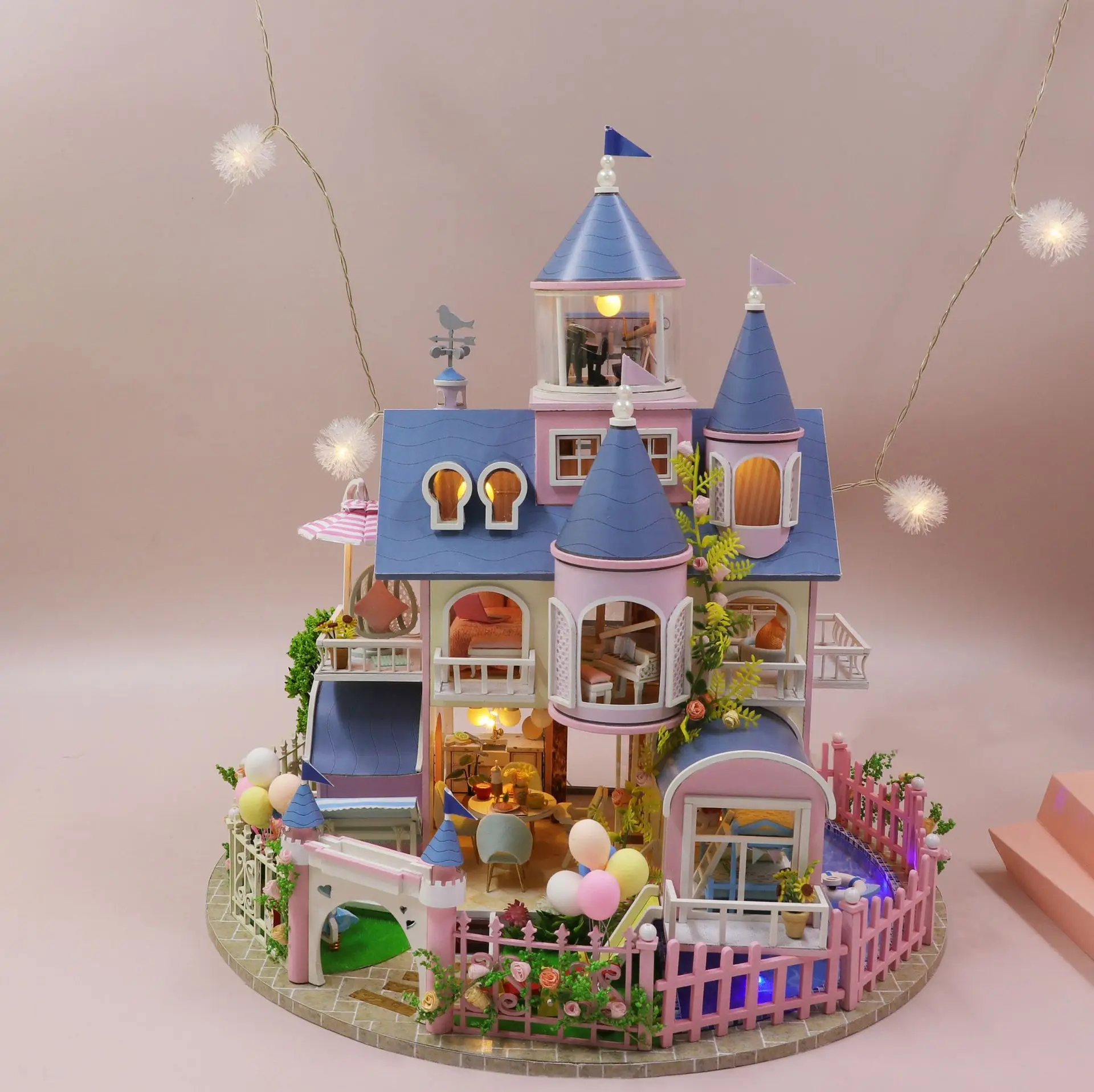 3d Diy производитель рождественские игрушки DIY деревянный миниатюрный дом Многоэтажный замок с куклами кукольный домик