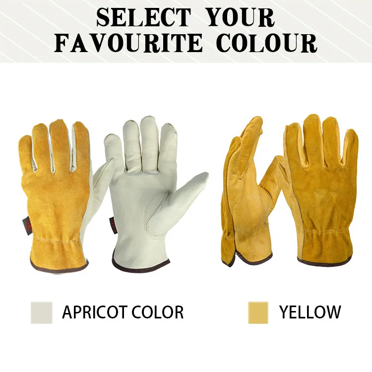 
Ozero brand Cow Yellow Leather Safety Work Gloves for Working 