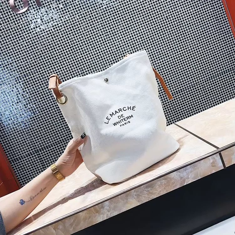 New Arrival Fashion Design High Quality Custom Logo Color Cotton Canvas Tote Shoulder Bags With Brown Leather Handles