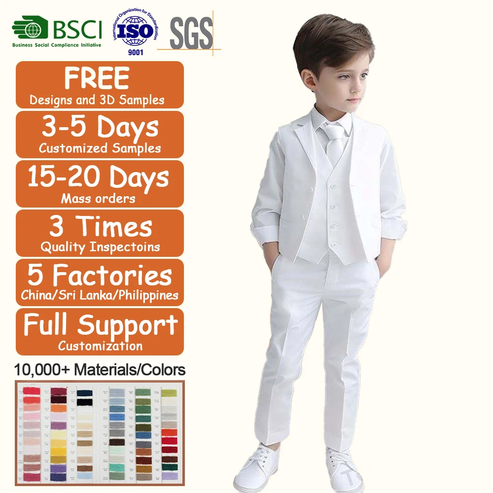 Custom Clothing Boys Clothes Sets Kids Formal Suits Long Sleeve Shirts Vest Pants 3PCS Children Tuxedos Outfits Fashion Party