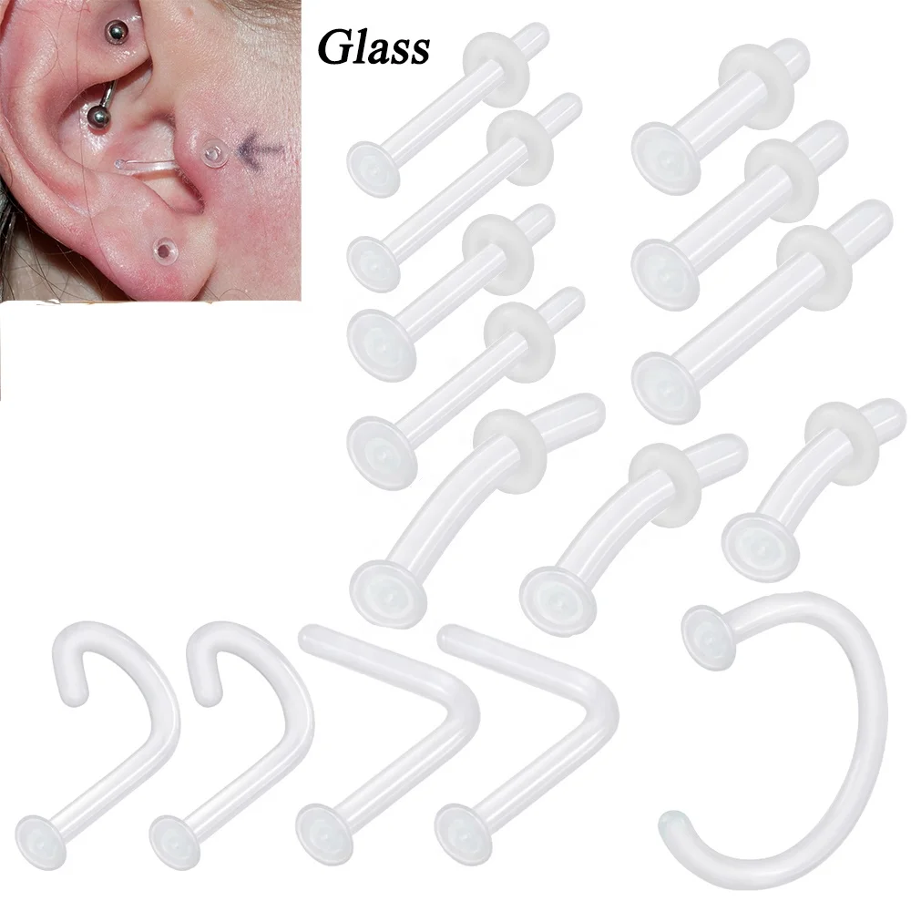 New Arrival Body Jewelry Glass Nose Bone Studs Ring Prevent Allergy Transparent Curved Cartilage Tragus Daith Navel Piercing
