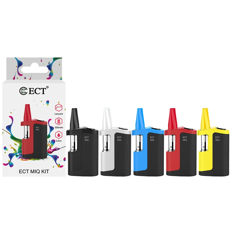 
New products ECT MIQ E Cig 350mAh CBD vape mods 0.5ml ceramic coil vape cartridge 510 thread cbd vape battery wholesale 