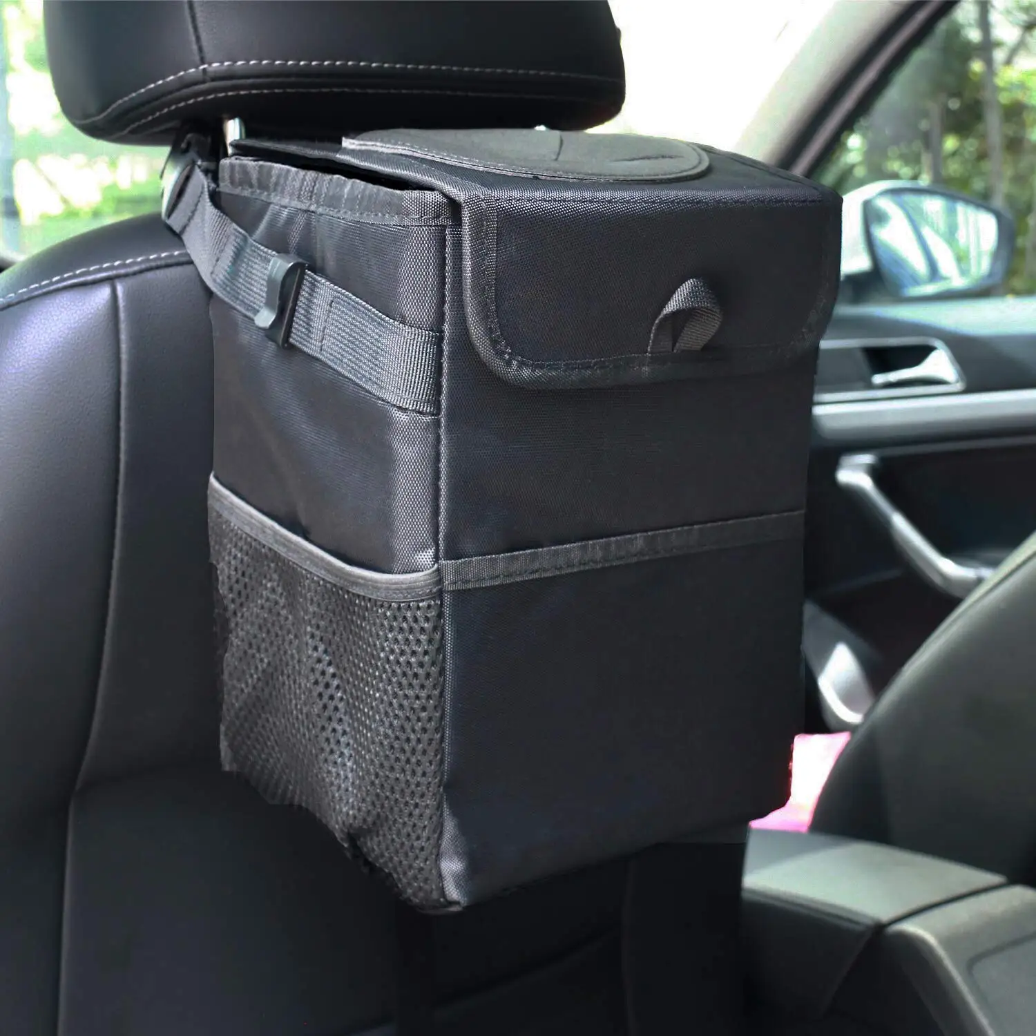 Waterproof Mini Car Trash Can with Lid and Storage Pockets,Car Trash Bag Hanging Organizer, Multipurpose Car Garbage Bag