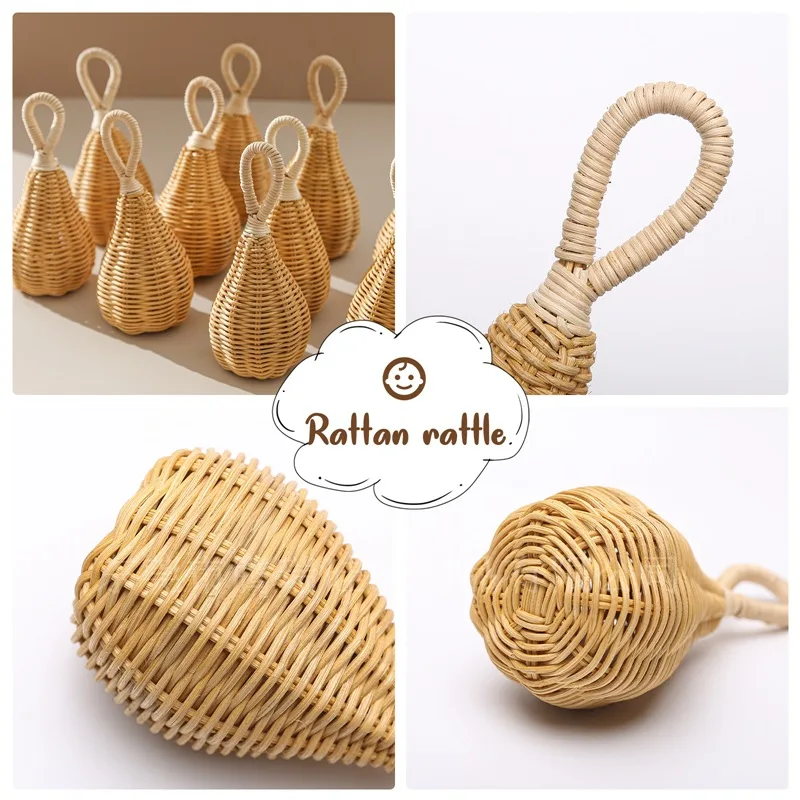 New Baby Rattles Soft Hand-Woven Rattan Musical Toys Pear-Shaped Design to Soothe & Entertain Kids Gift for Newborns