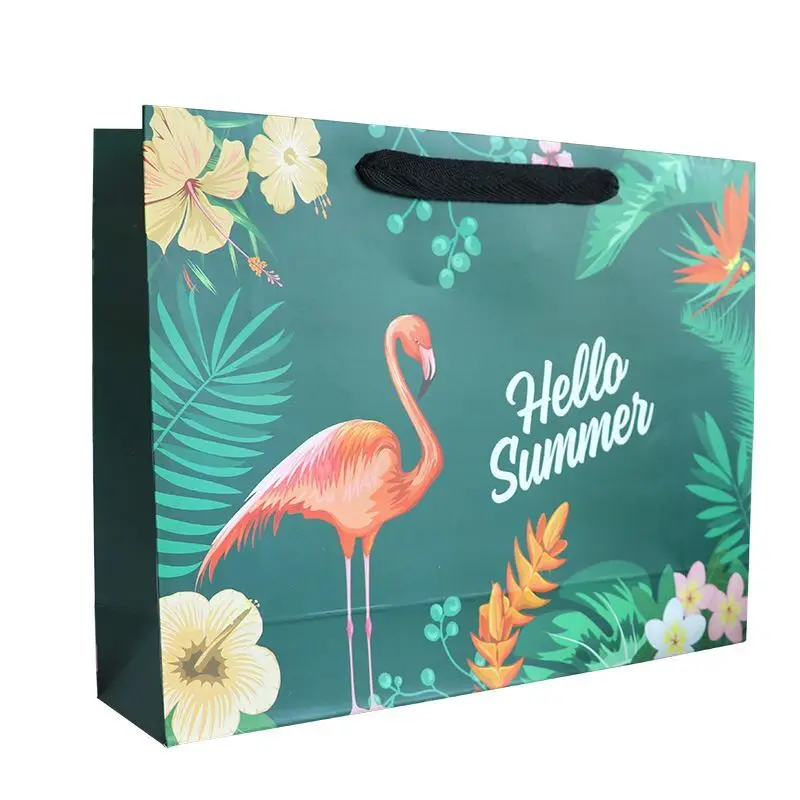 Custom Logo Print Wholesale Grocery  Paper Gift Bag with Handle Recyclable paper Packaging