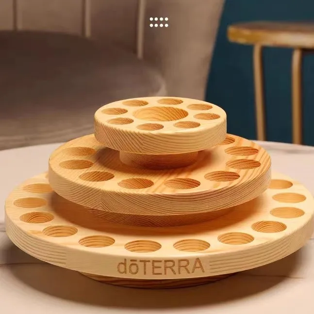 Customized Wooden Counter Top Essential Display Stand Rotating Two Tiers Scents And Perfumes Display Rack