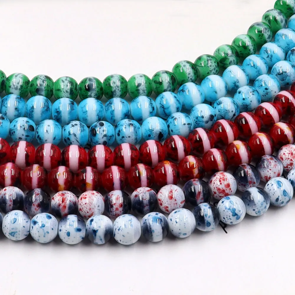 Wholesale Bulk 10mm White Striped Round Glass Muti ara African Jewelry Diy Per hiasan Beads For Stock