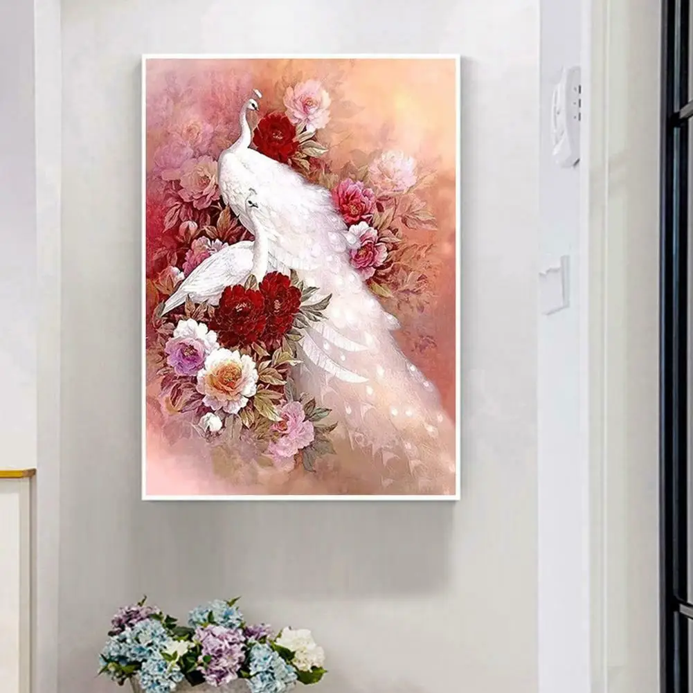 Wholesale Custom to Photo 5D DIY Full Drill Square Diamond Painting White Peacock Cross Stitch Kit