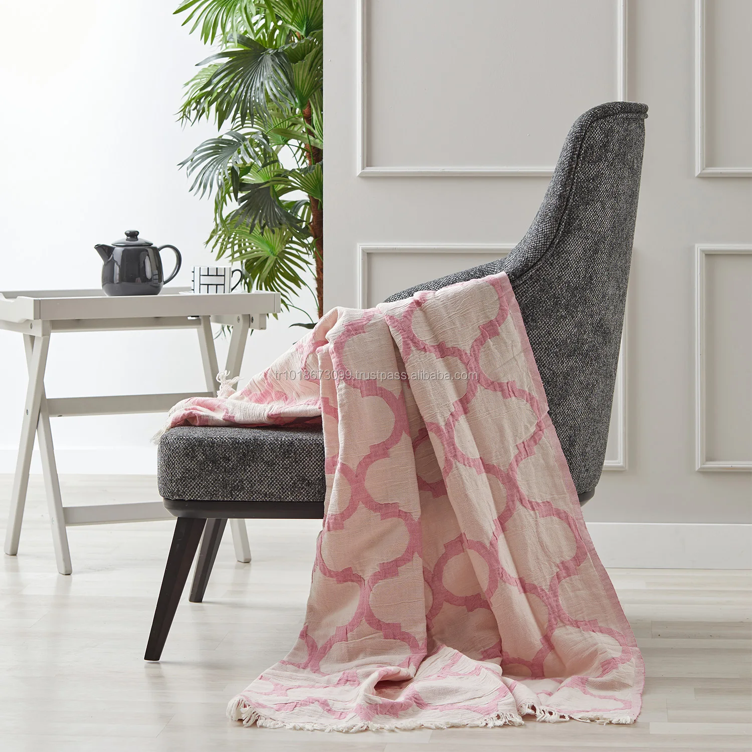 Wool Cotton Blend Turkish towel throw, beach blanket, pestemal, hammam - Dark Gray