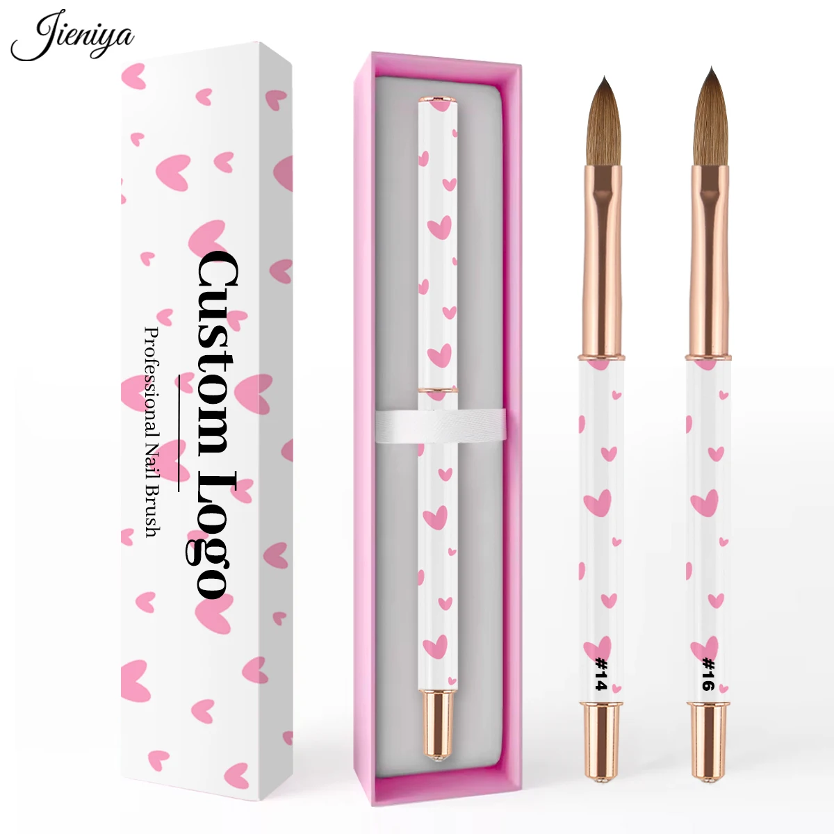 6 models Boxed Pink striped pattern Metal Handle monomer brush Pure sable 100% kolinsky hair Acrylic brushes nail art brush