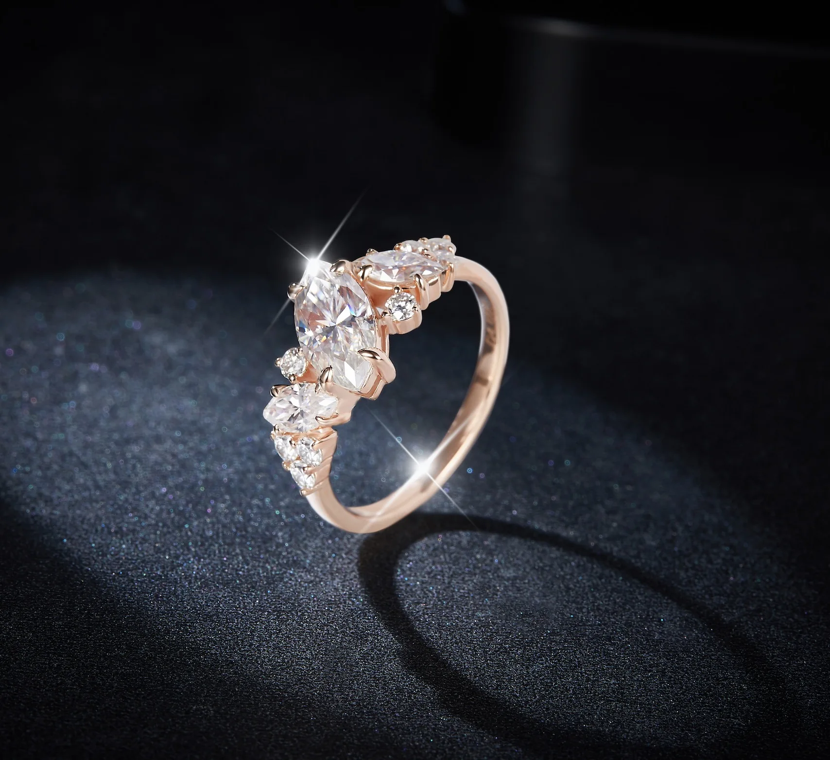 Women Rings Factory Price Customized 925s Sterling Silver 18K Rose Gold Plated Marquise Moissanite Ring