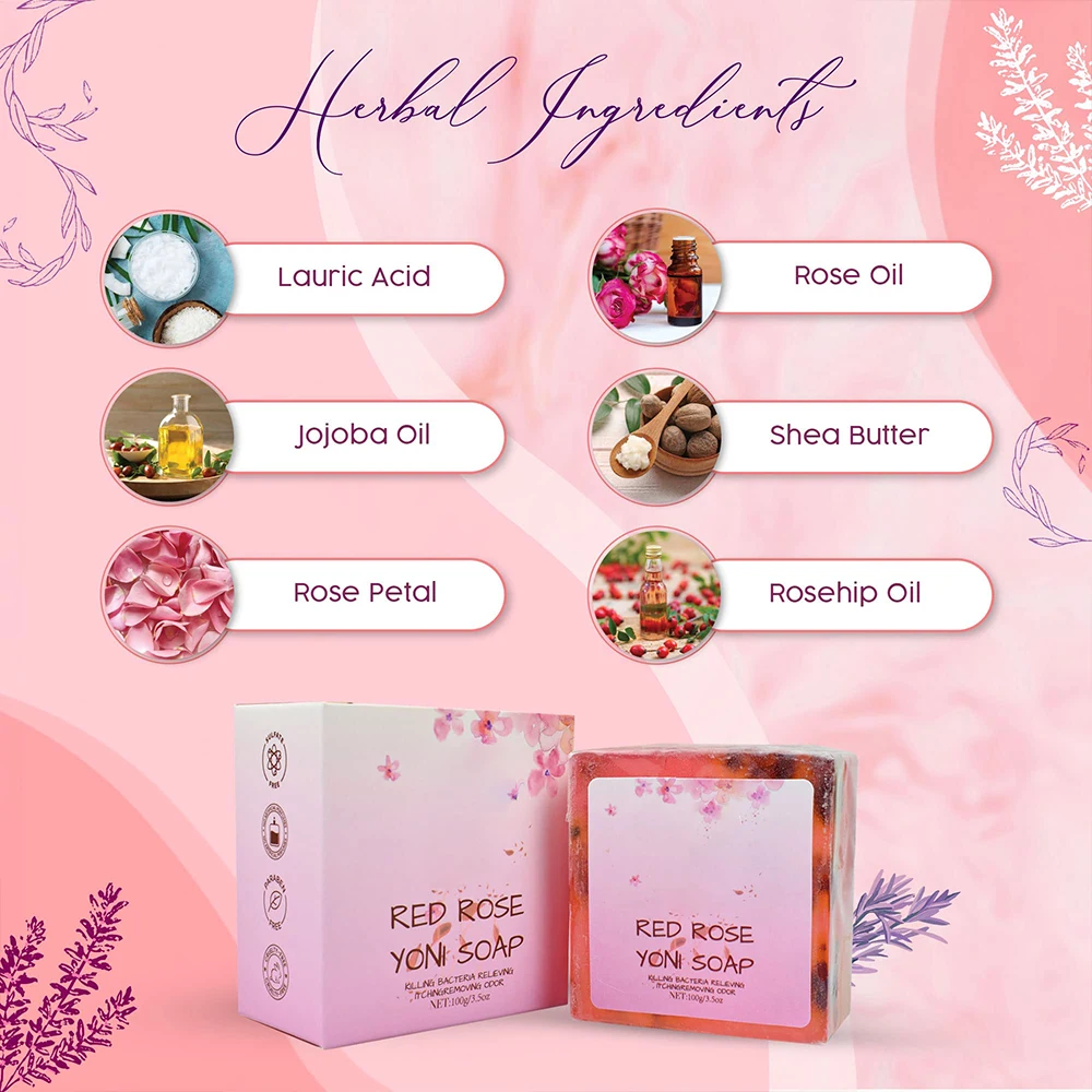 pH Balancing Cleanser All-Natural Rose Yoni Soap for Feminine Hygiene and Intimate Care