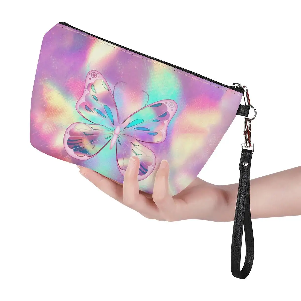 Colorful Butterfly Design Print Custom Cosmetic Bag Firm Makeup Brush Bag Hard Case Fashion Design Cosmetic Bags Cases