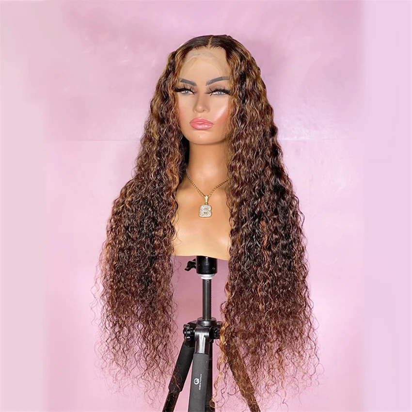 
Natrual Black Blonde Highlighted Transparent HD Lace Front Wigs Raw Virgin Human Hair Water Wave Brazilian Wig for Black Women 