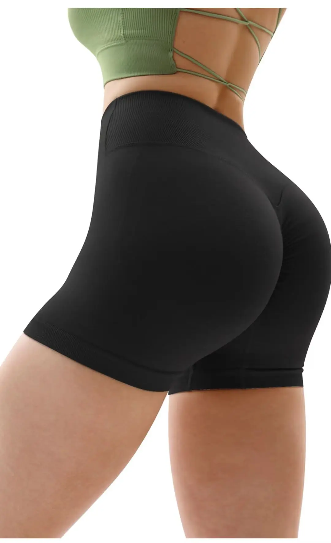 Hot Sale Custom  Seamless Yoga Pants Women Yoga Shorts Tights V Waist Scrunch Butt Short Legging