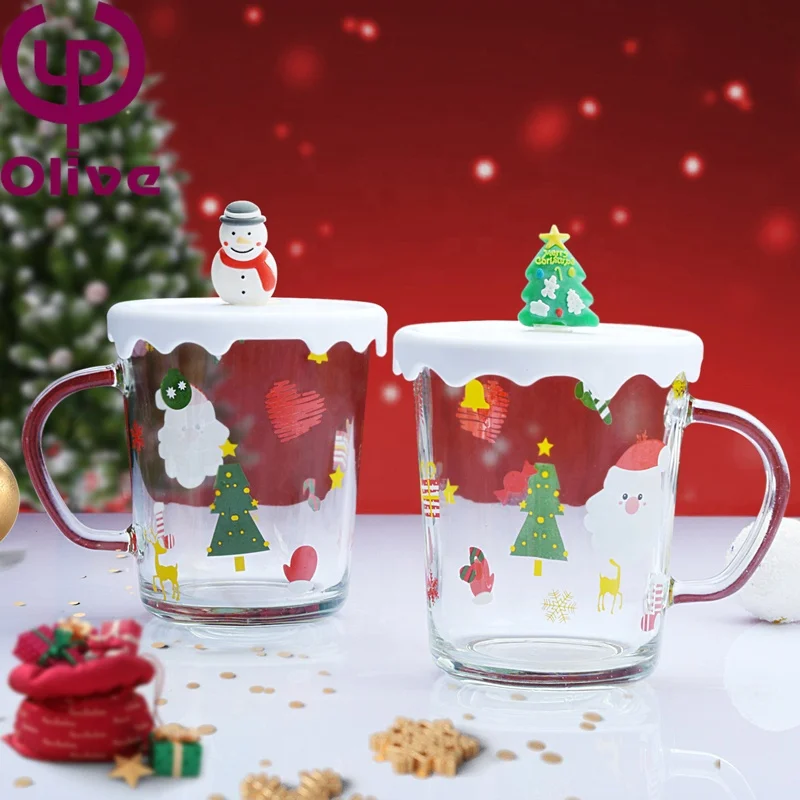 Cartoon Large Capacity Santa Water Milk Mug Christmas Gift New Year Heat-resistant Glass Coffee Cup For Drinking With Handle Lid