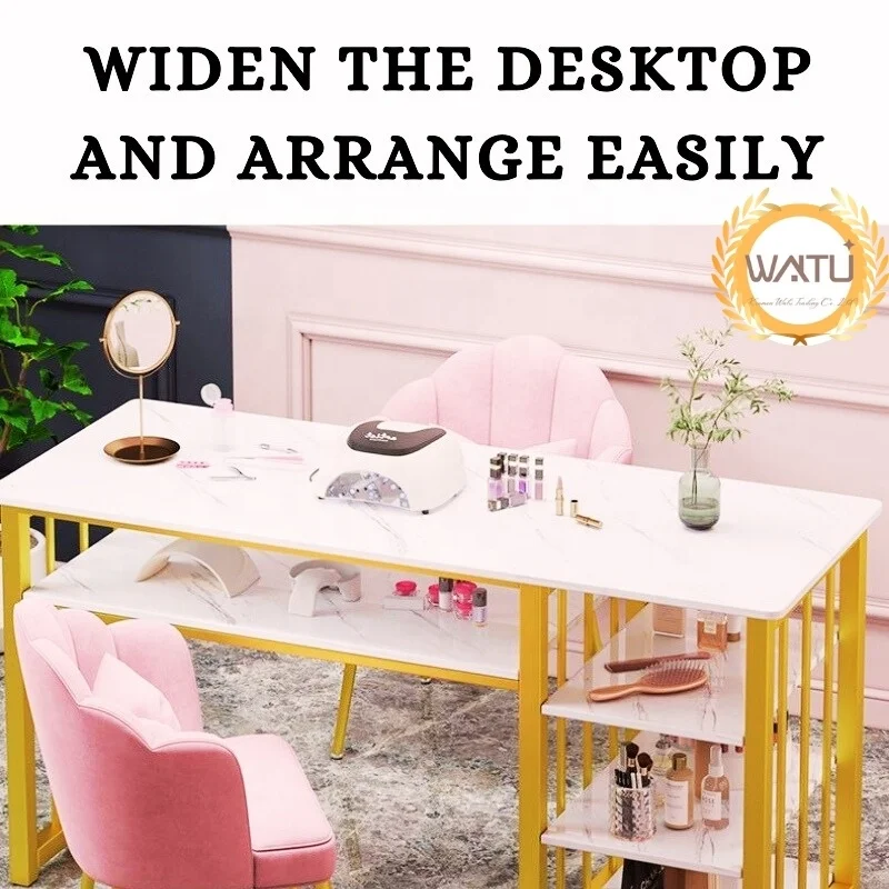 Nail Desk Complete Nail Salon Chair Rectangular Makeup Table Small Apartment Light Luxury Double-layer Set Salon Furniture