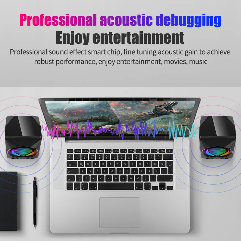 V5 dazzle mini computer game small speaker subwoofer small steel gun super portable color LED breathing lamp