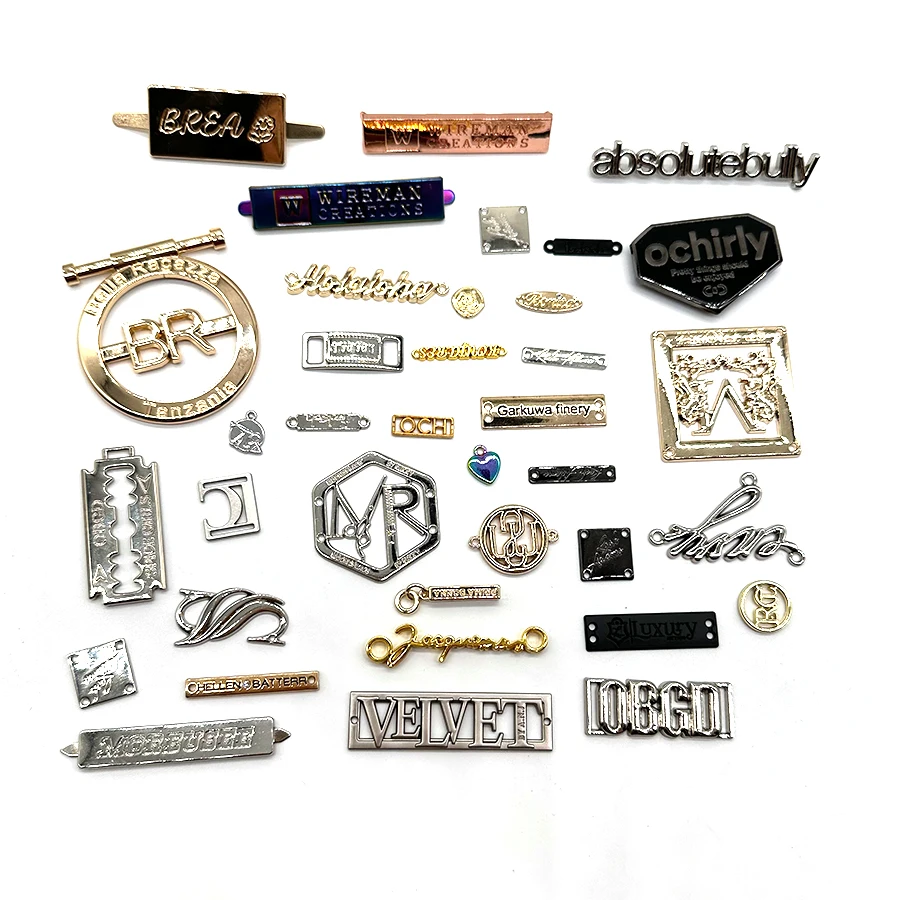 Wholesale Custom Clothing Tag Accessories Brand Logo Engraved Sewing Metal Labels for Handbags