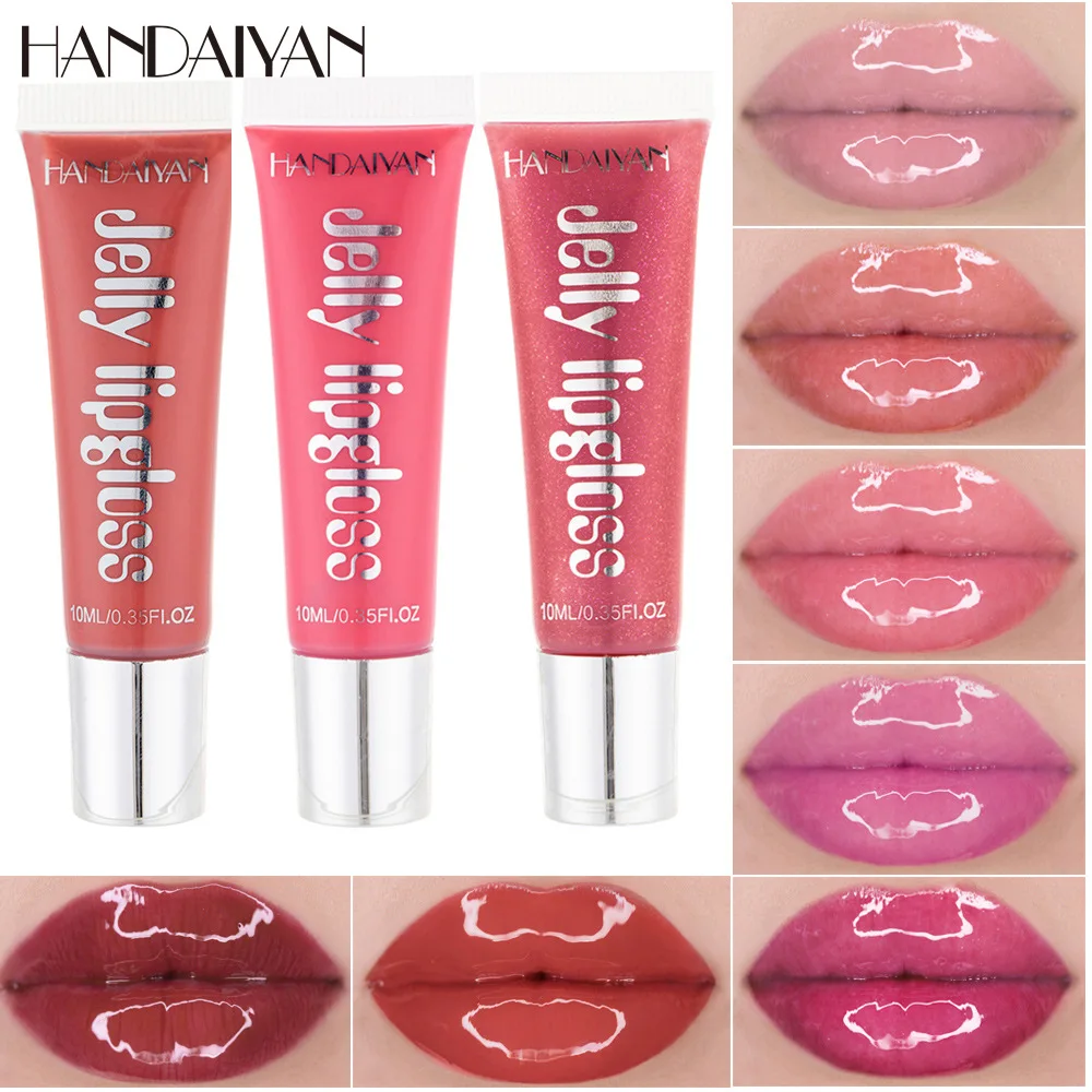 Handaiyan 10ml lipgloss moisturize jelly kids flavor lipstick cosmetics pink squeeze tubes customized lip plumping gloss