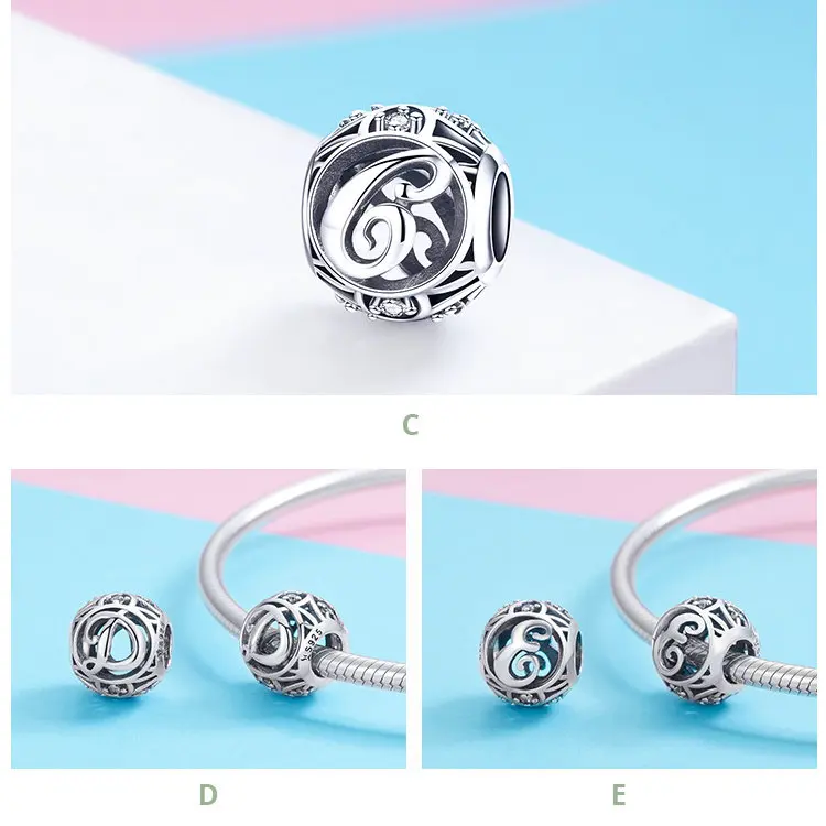 Factory wholesale fashion 925 sterling silver 26 Letters charm beads fit  bracelet jewelry classic inital beads
