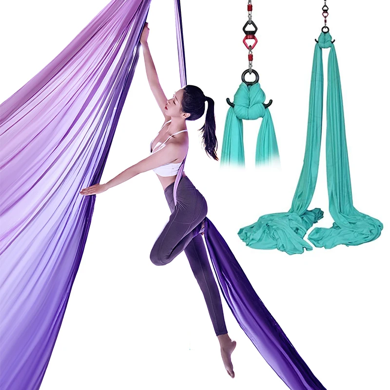 Factory Direct Exercises Fitness Nylon fabric Pilates yoga Swing Aerial Silk Silks Flying Hammock set dance strap loop for sale
