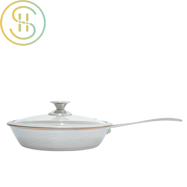 Factory price five layers copper core stainless steel skew fry pan with glass lid for restaurant cooking oblique frying pan