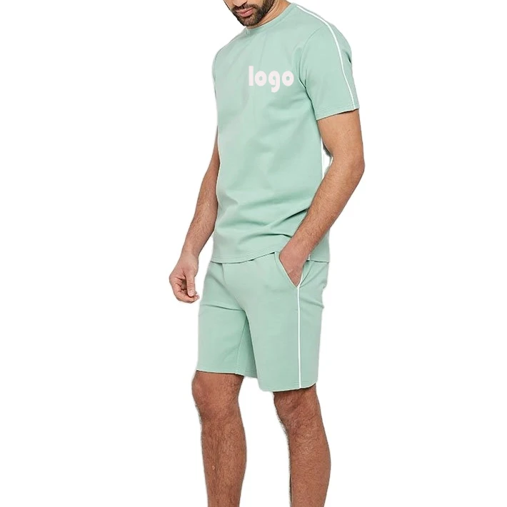 2022 Custom men summer 2 piece short tshirt set unisex blank t-shirt shorts sets cotton oversized