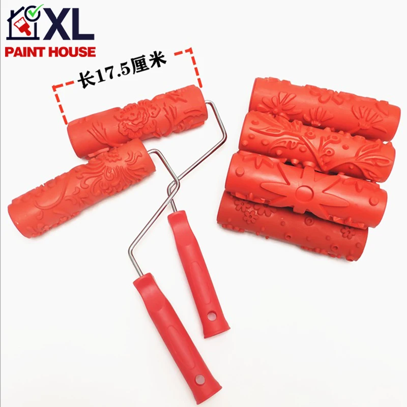 High Grade Quality Red Plastic Handle Rubber Paint Roller Brush For 3D Rubber Wall Decorative Painting