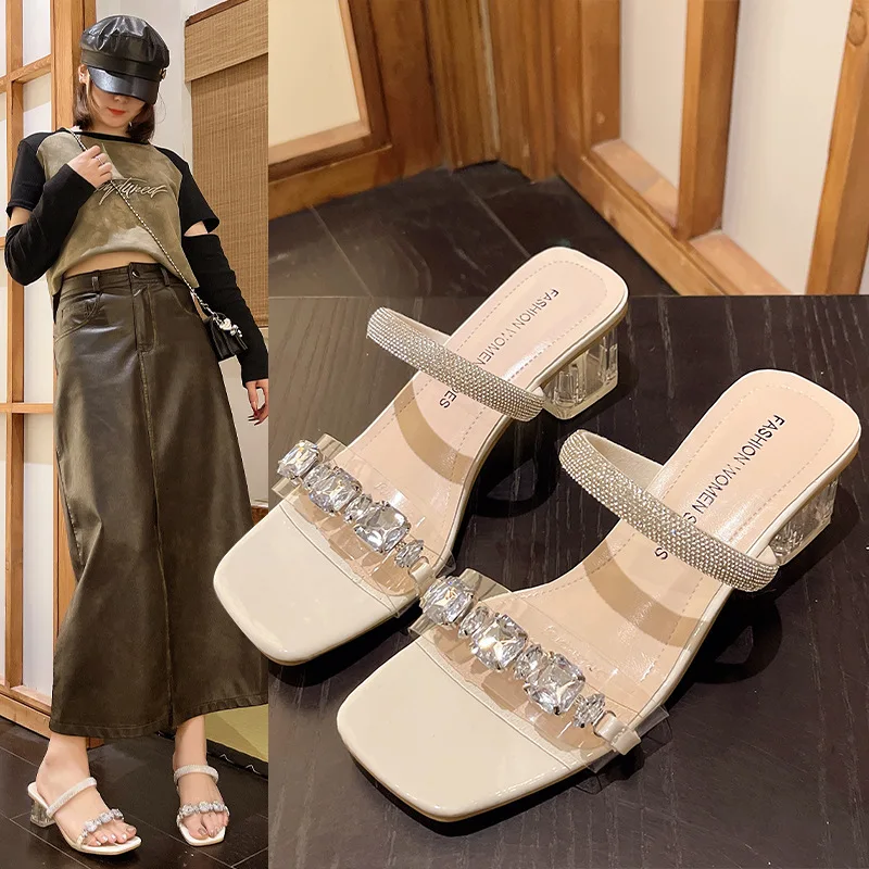 Wholesale Designer Evening Party Pumps Ladies High Heeled sandals Open toe Silver Gold Block Crystal Heels Bridal Shoes Stock