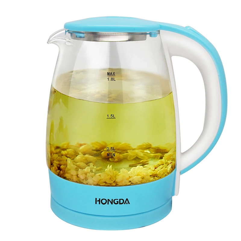 2.0L blue colored glass electric water kettle