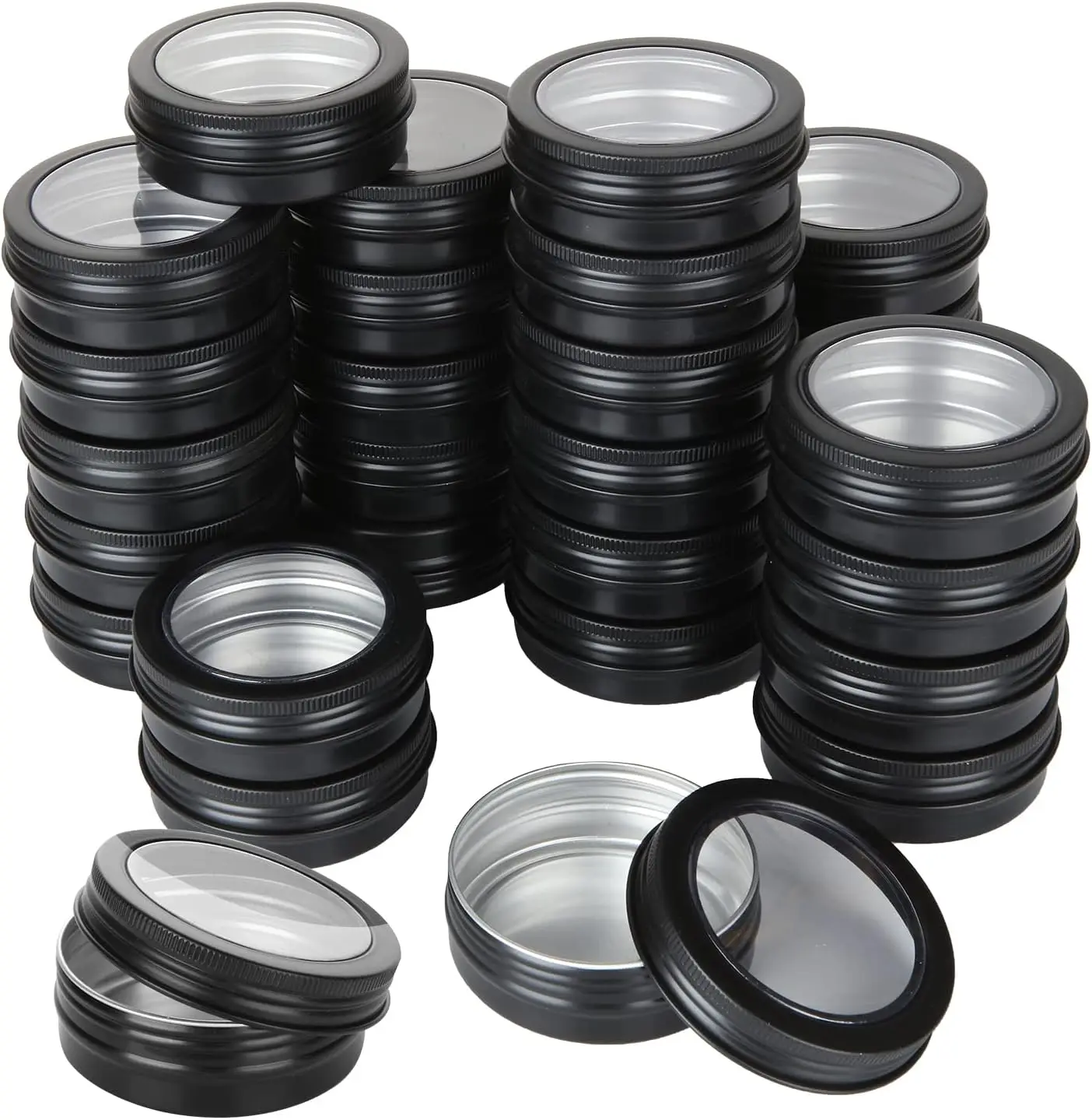 Круглые матовые черные алюминиевые металлические банки для путешествий, упаковка для помады, винтовые крышки, жестяная банка с прозрачным окном