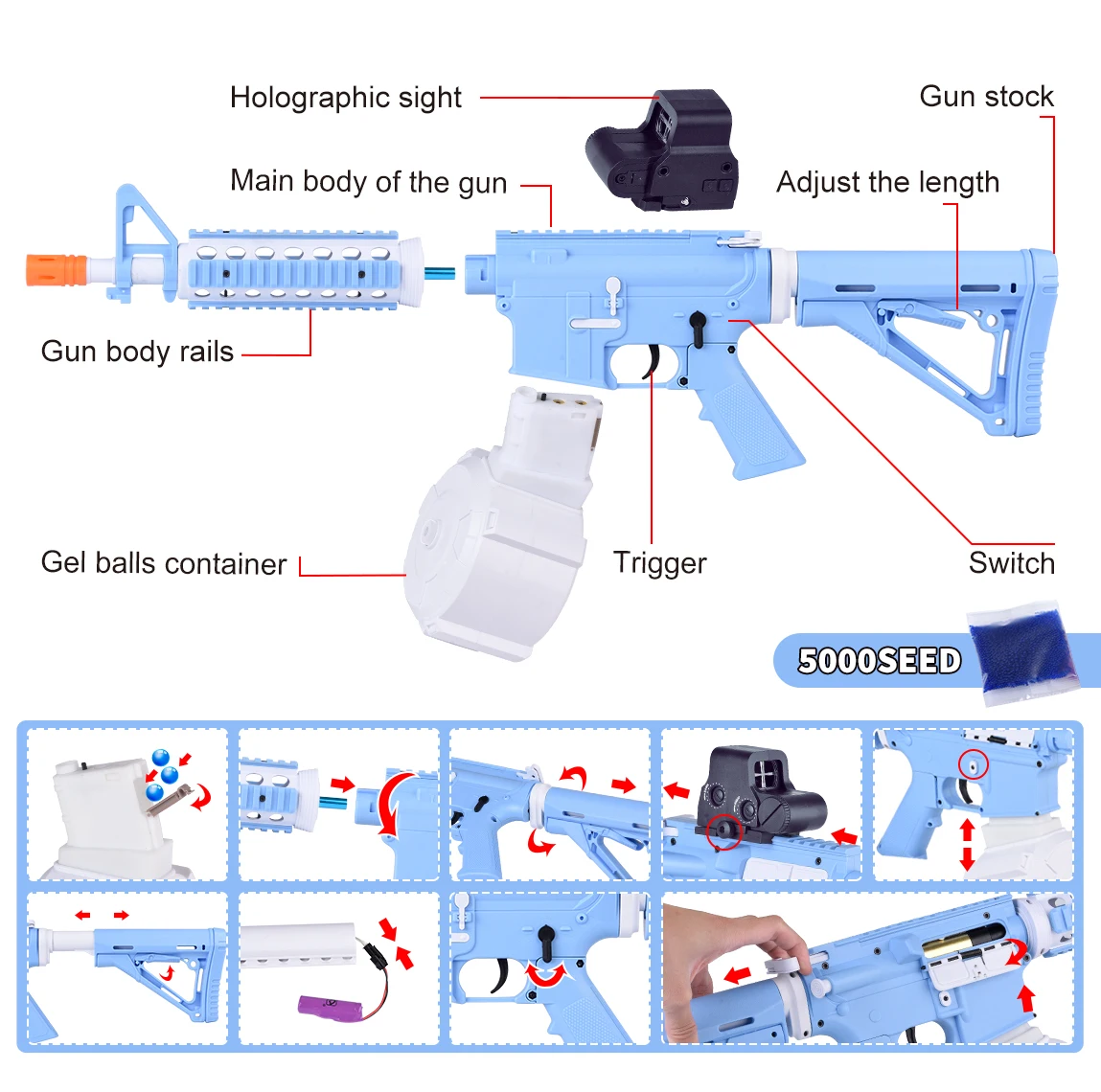 M416 Round cartridge Electric Gel Ball Blaster Toy Gun water gun for Kids for Children