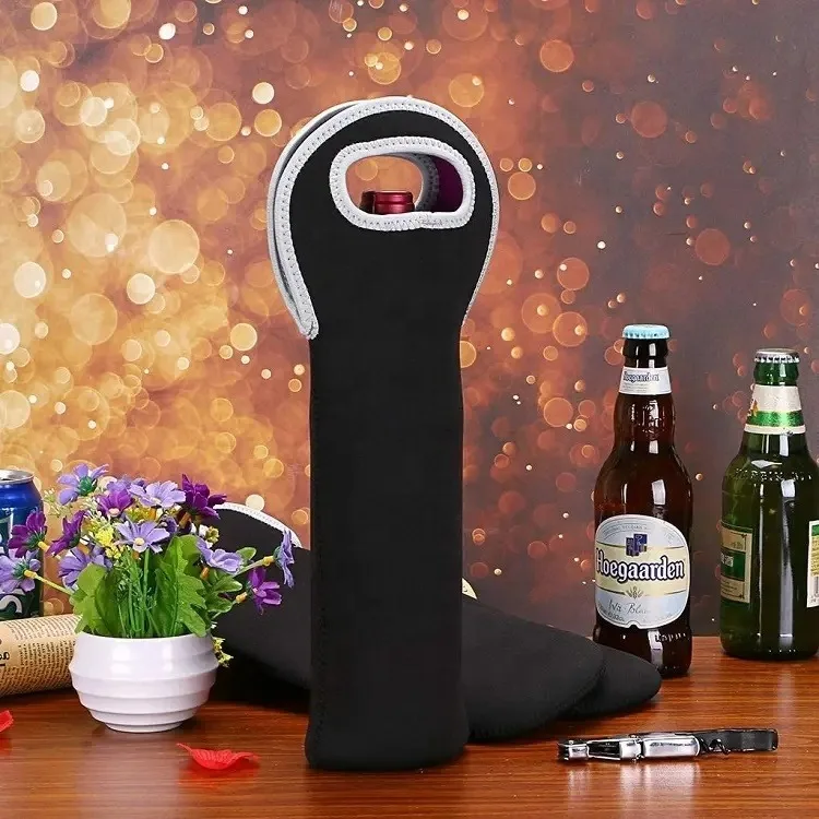 Custom Neoprene Single Double Wine Glass Stubby Holder Cooler Beer Bottle Carrier Tote Bag