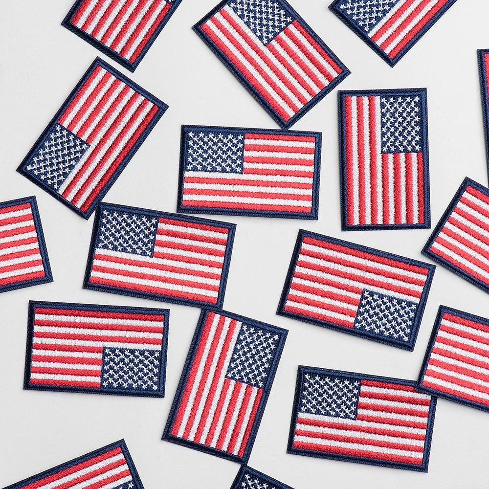 Wholesale In Stock Embroidered Custom Logo Patches Badge American USA Flag Embroidery Patch