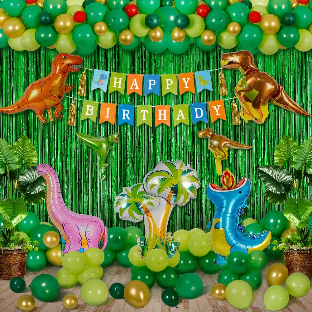 Ourwarm Jungle Dinosaur Animal Tassel Latex Foil Happy Birthday Banner Set Decorations Party Balloons